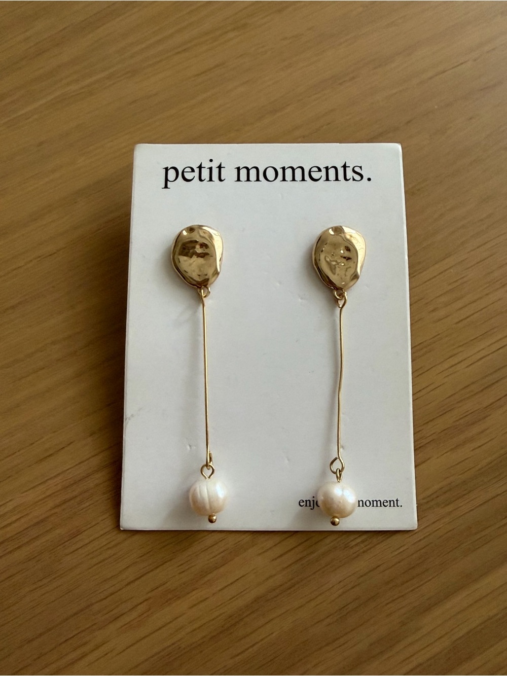 Gold Long Drop Earrings with White Pearls by petit moments